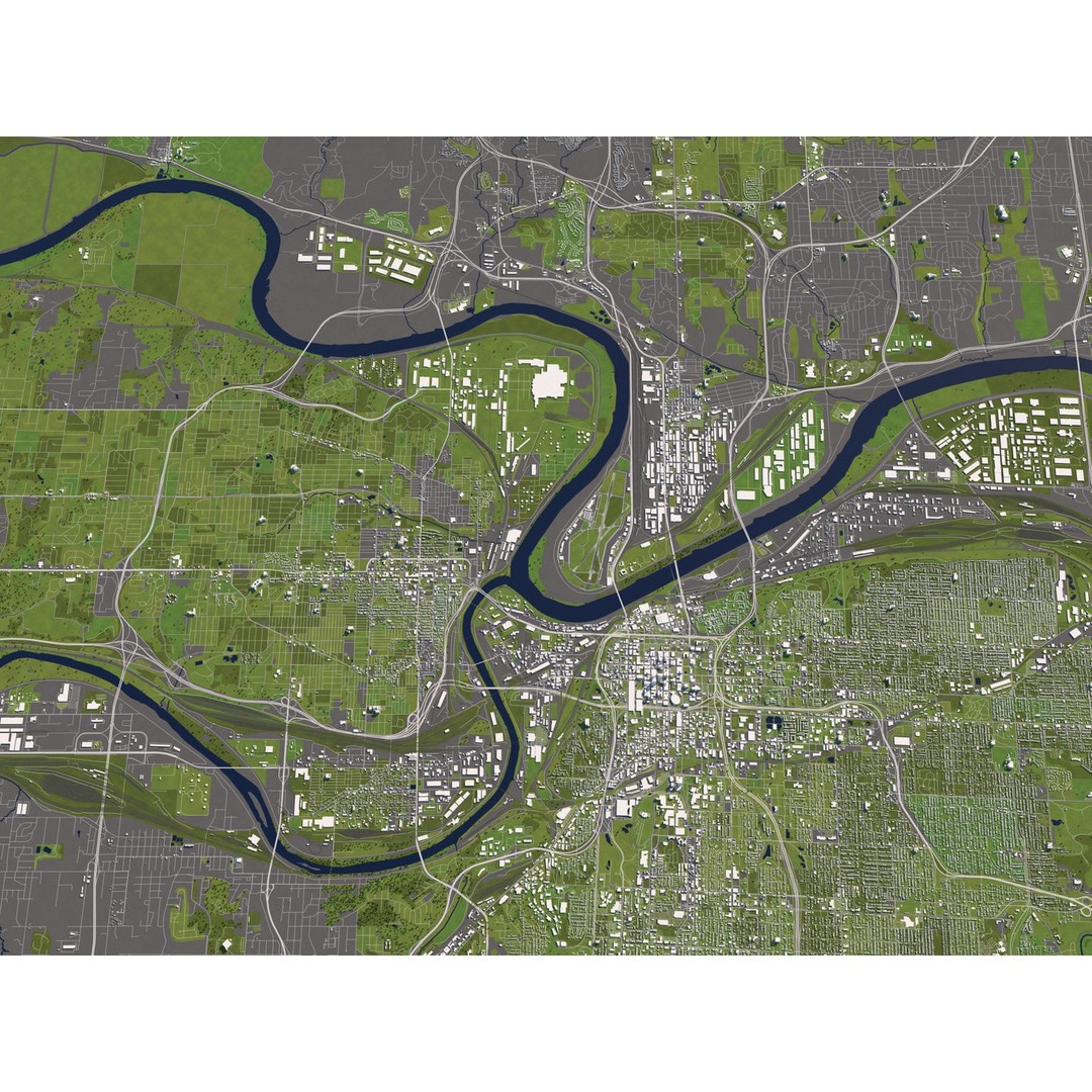 Kansas City 3D City Map 3D Model – Detailed Urban Landscape, FBX, OBJ - View 6