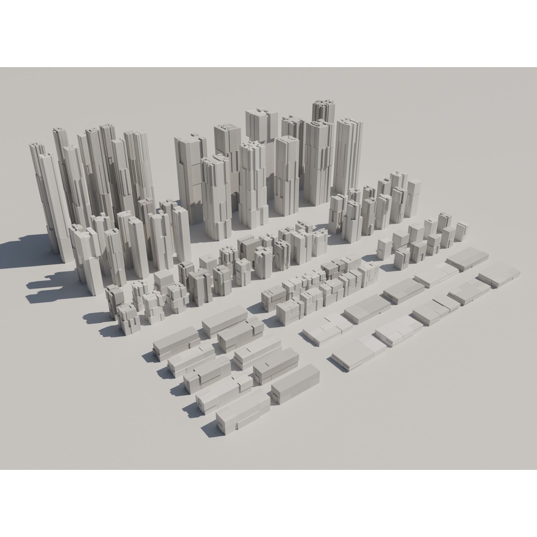 Futuristic Low Poly Buildings 3D Model – 100 Game-Ready Assets, FBX - View 3