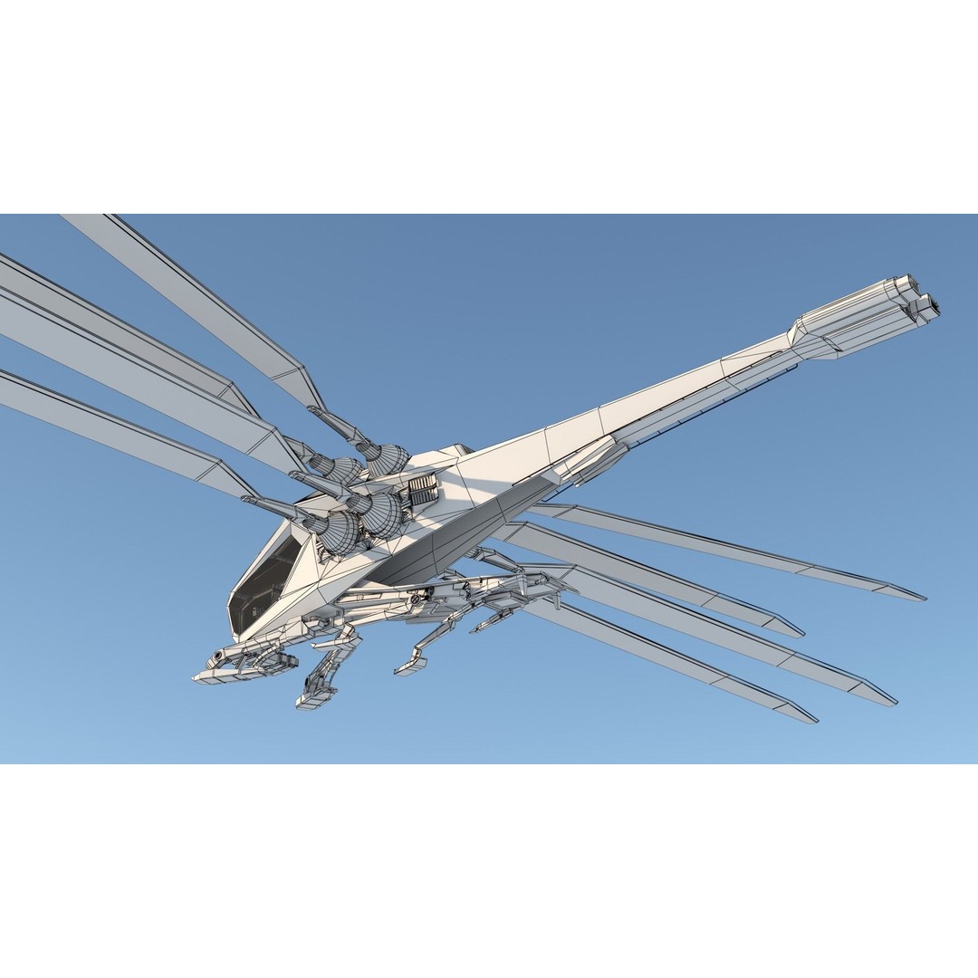 Ornithopter 3D Model – Low Poly Sci-Fi Aircraft, FBX, PBR Textures - View 21