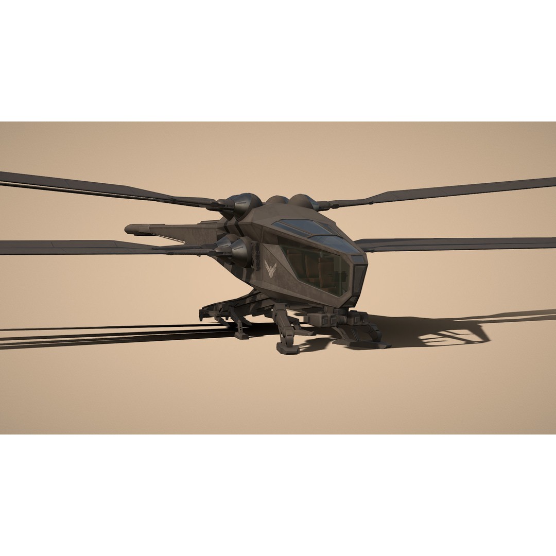 Ornithopter 3D Model – Low Poly Sci-Fi Aircraft, FBX, PBR Textures - View 4