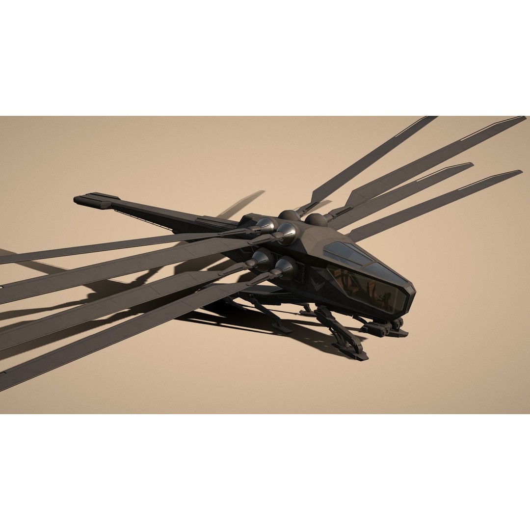 Ornithopter 3D Model – Low Poly Sci-Fi Aircraft, FBX, PBR Textures - View 6