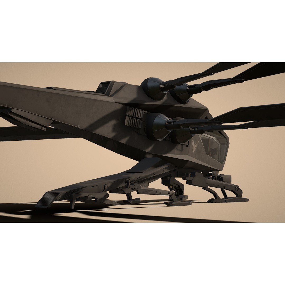 Ornithopter 3D Model – Low Poly Sci-Fi Aircraft, FBX, PBR Textures - View 7