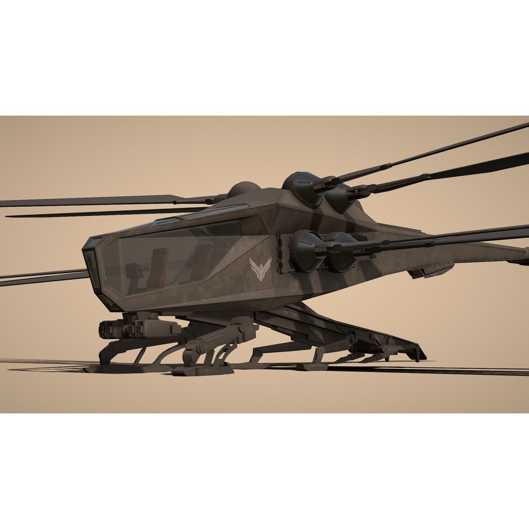 Ornithopter 3D Model – Low Poly Sci-Fi Aircraft, FBX, PBR Textures - View 8