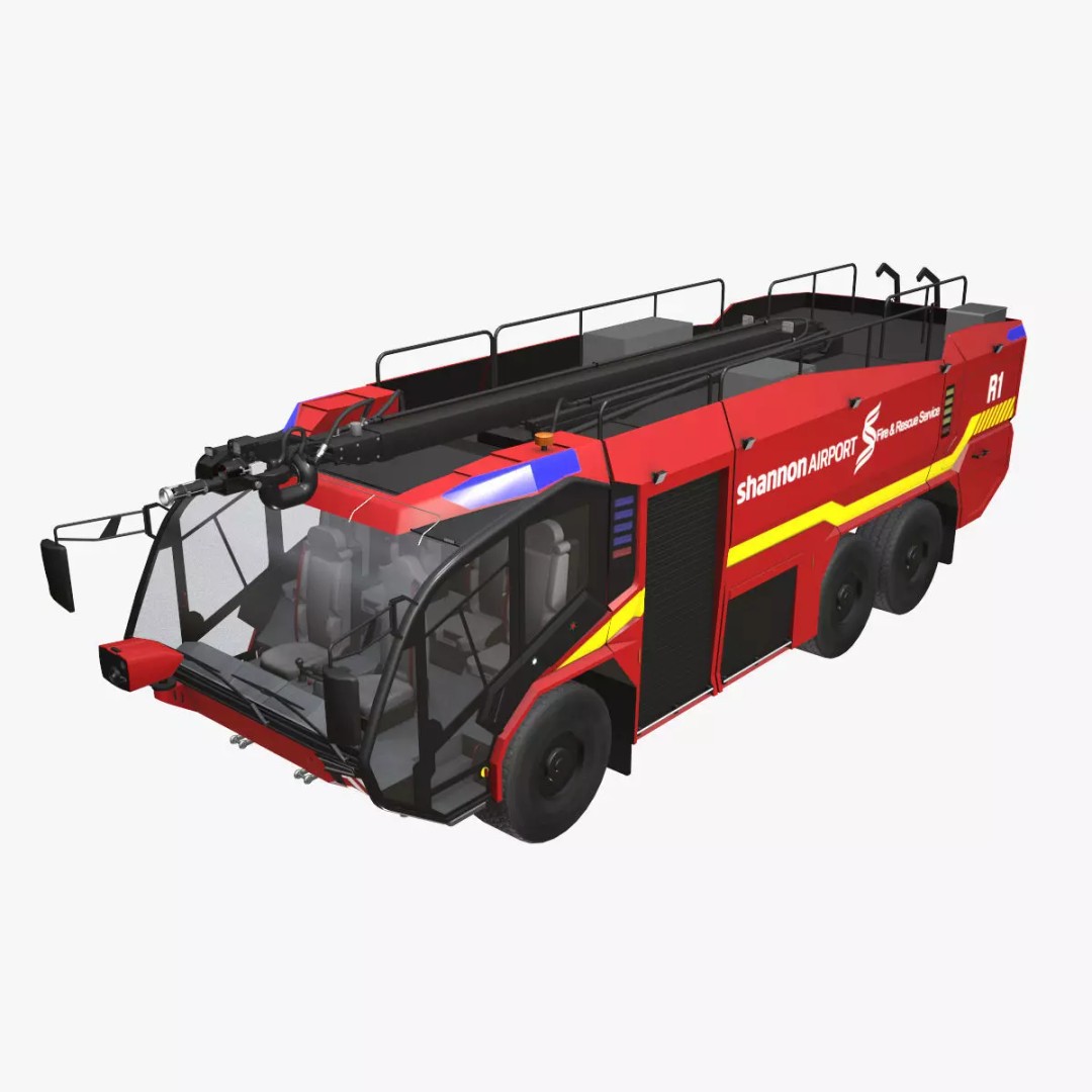 Airport Fire Truck 3D Model – Low Poly Game Asset, FBX, PBR - View 2