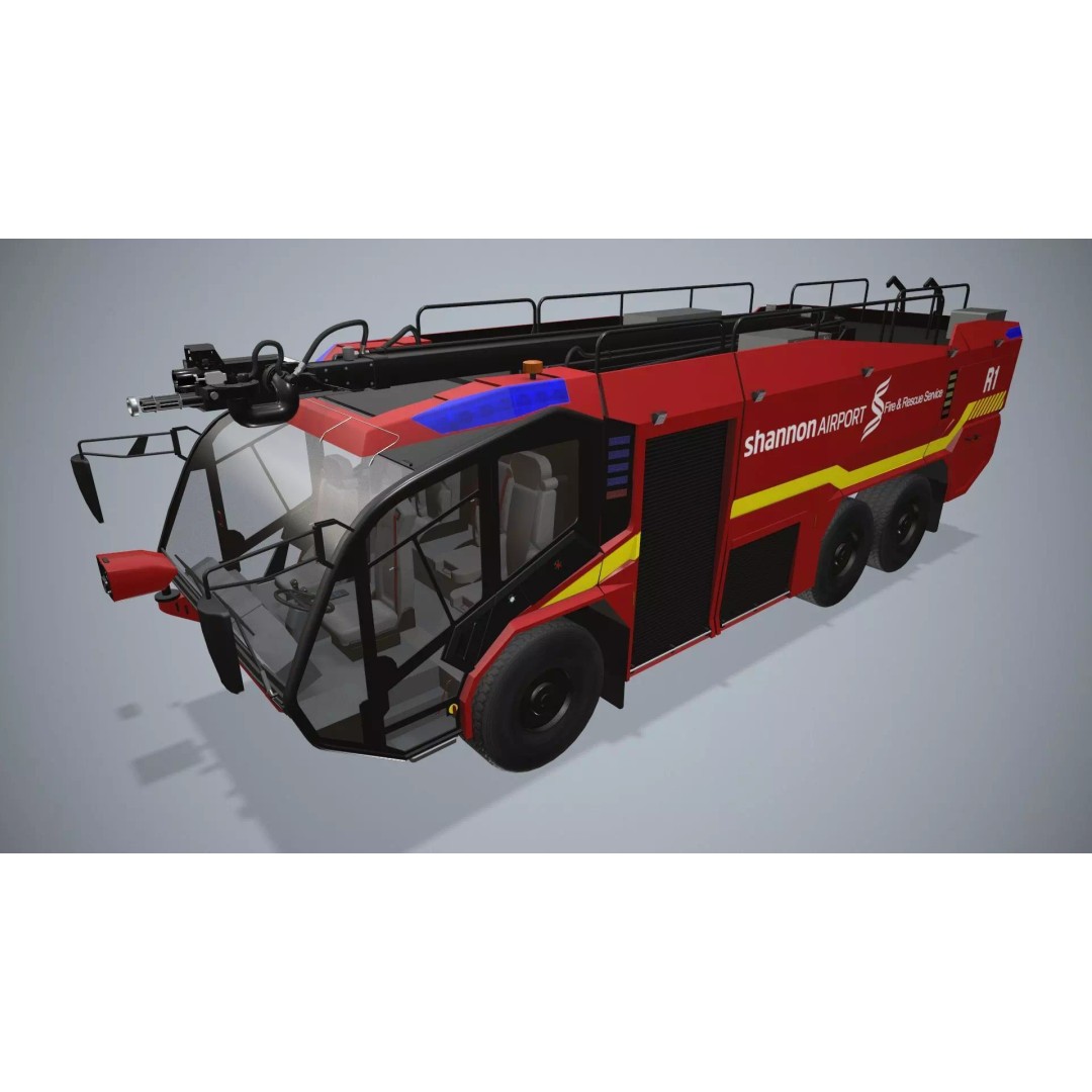 Airport Fire Truck 3D Model – Low Poly Game Asset, FBX, PBR - View 3
