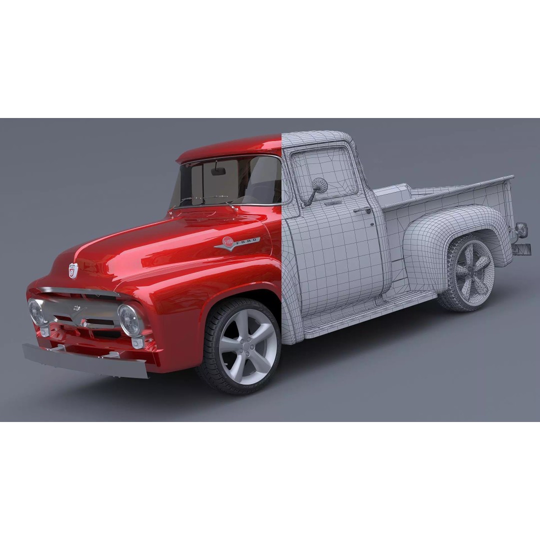 1956 Ford F100 3D Model – Classic Vehicle Asset, Textured Formats - View 14