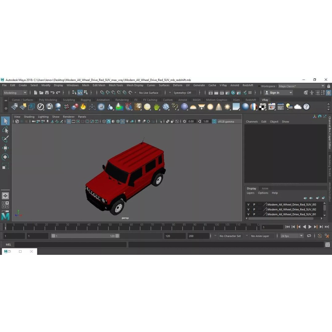 Modern All Wheel Drive Red SUV 3D Model – PBR Compact Off-Road Vehicle, FBX