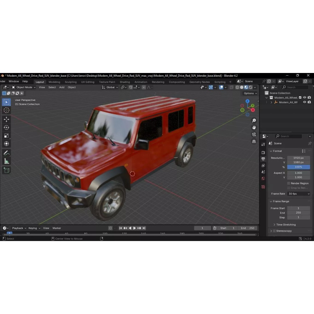 Modern All Wheel Drive Red SUV 3D Model – PBR Compact Off-Road Vehicle, FBX - View 49