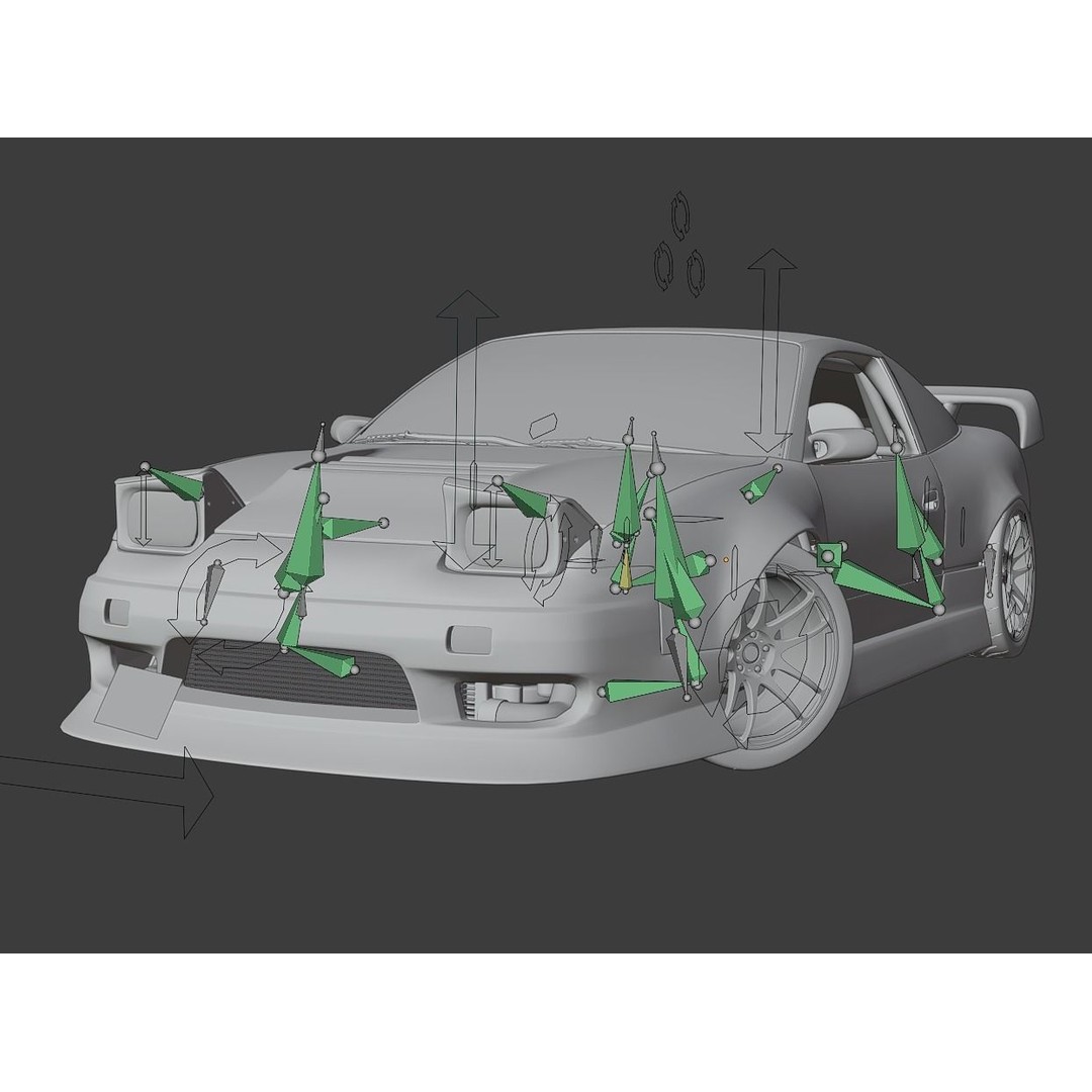 Cream Drift S13 240SX 3D Model – Fully Rigged Car Asset, FBX - View 10