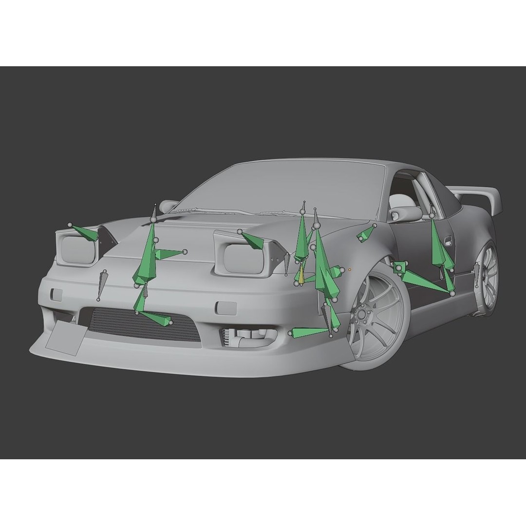 Cream Drift S13 240SX 3D Model – Fully Rigged Car Asset, FBX - View 11