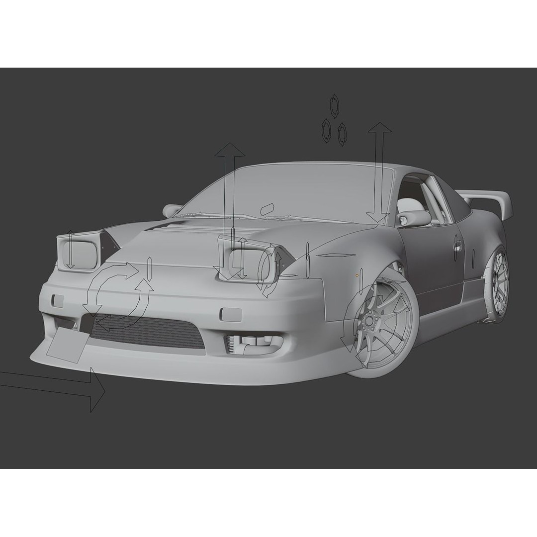 Cream Drift S13 240SX 3D Model – Fully Rigged Car Asset, FBX - View 12
