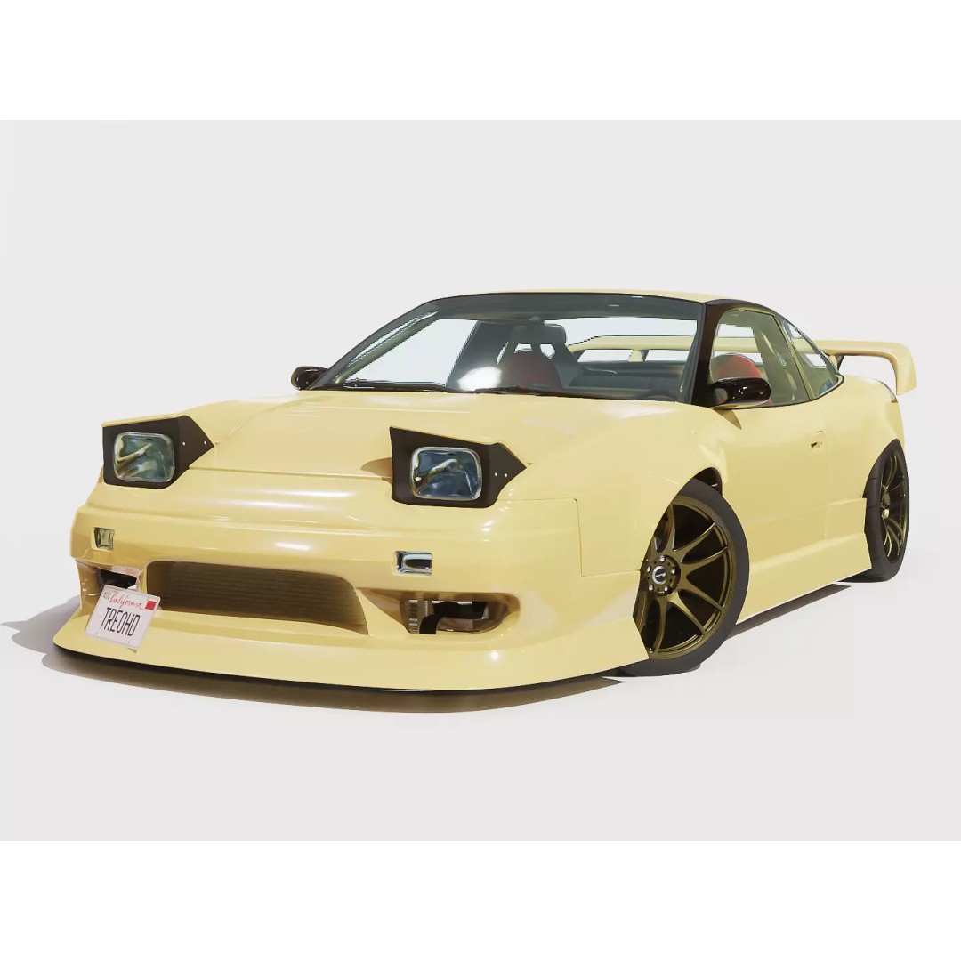 Cream Drift S13 240SX 3D Model – Fully Rigged Car Asset, FBX - View 2