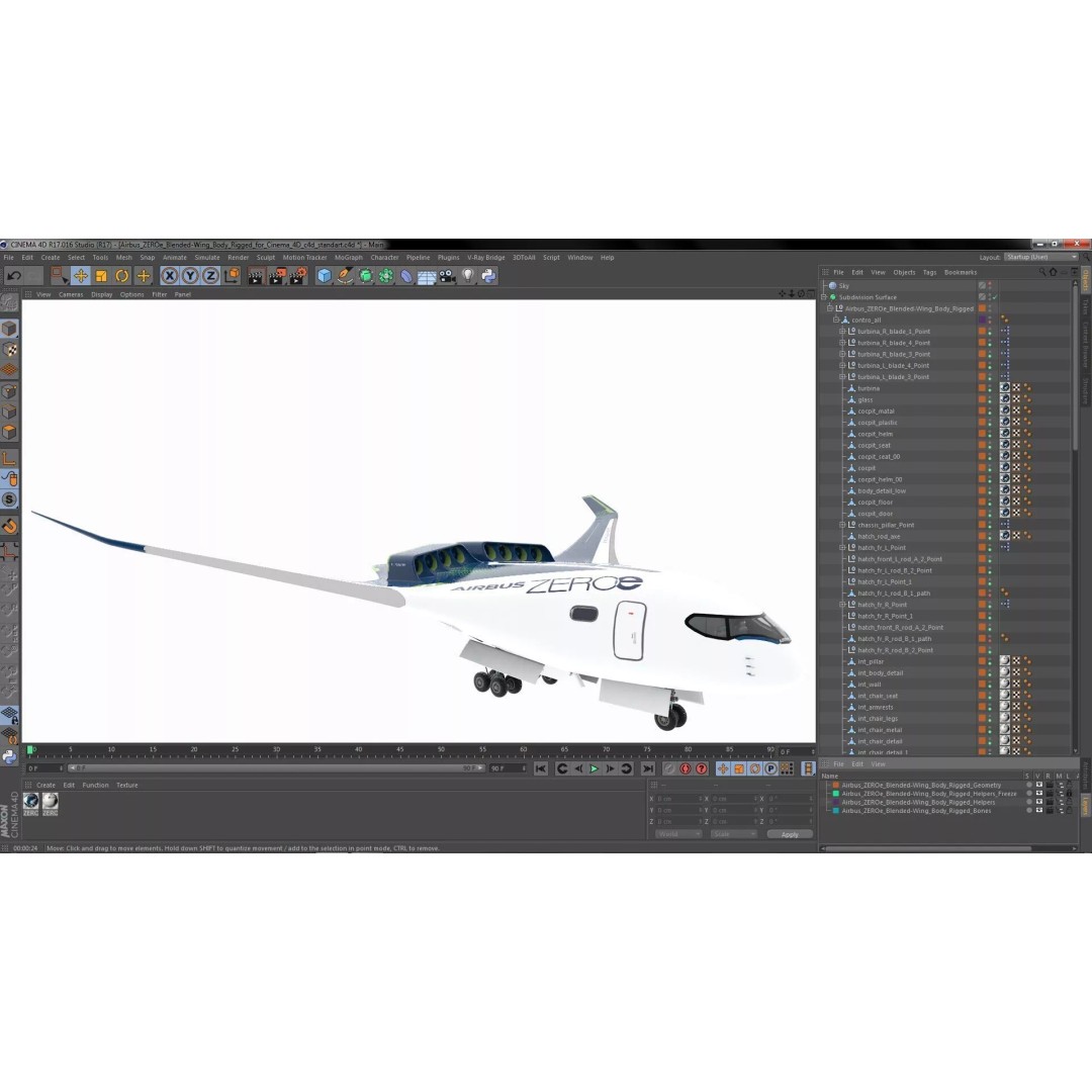 Airbus ZEROe Blended-Wing Body 3D Model – Rigged Aircraft for Animation - View 46