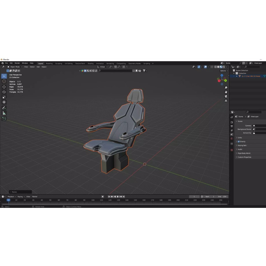 Sci-Fi Chair MM 3D Model – Low Poly Game Asset, FBX, OBJ