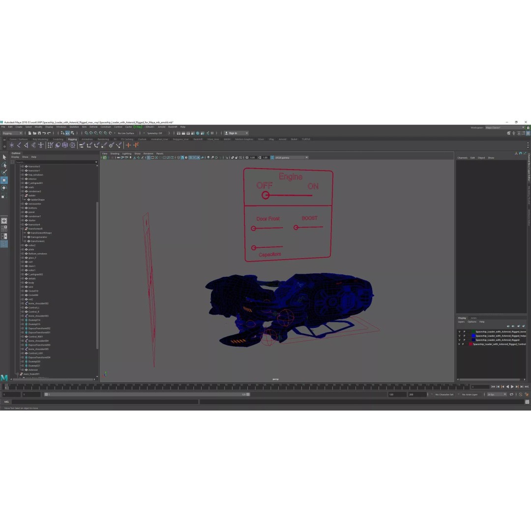 Spaceship Loader 3D Model – Rigged Asteroid Cargo Vehicle for Maya - View 21