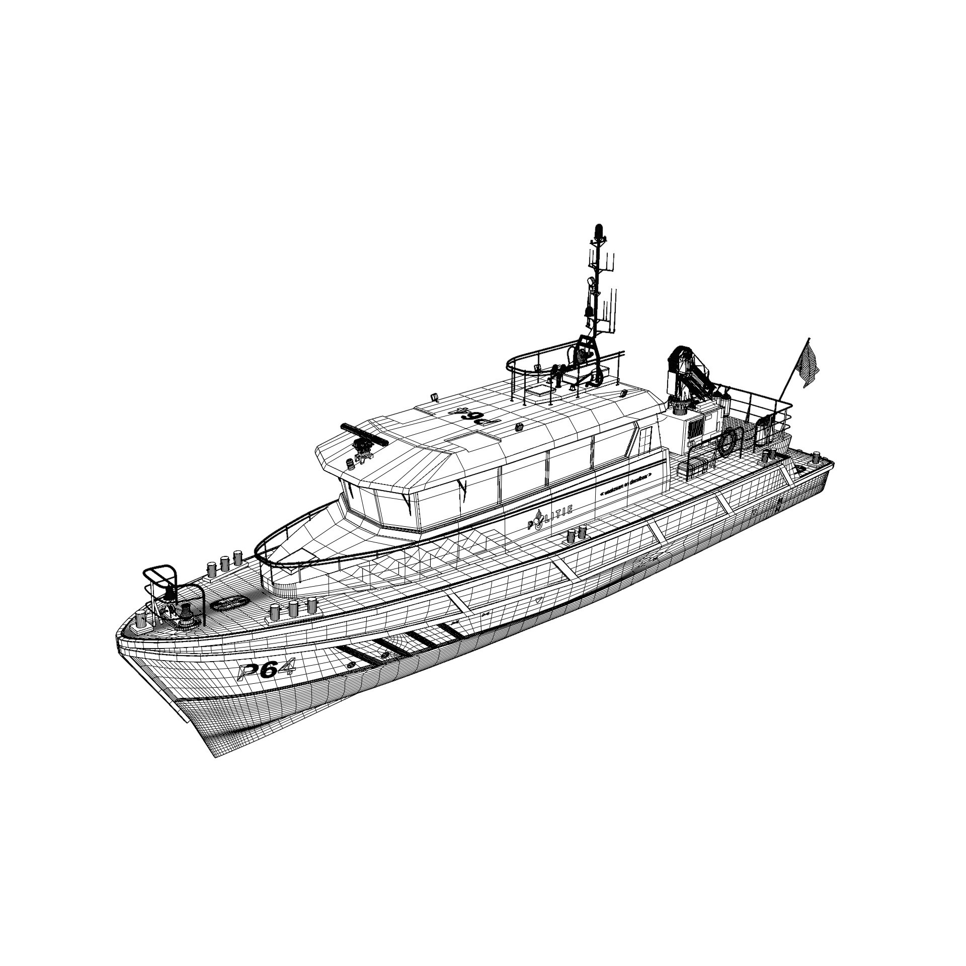 Politieboot P64 - Game-Ready 3D Model
