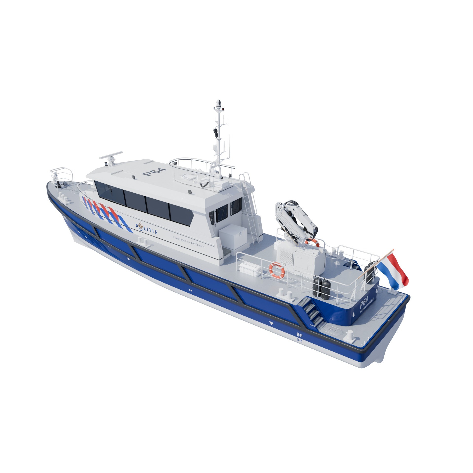 Politieboot P64 - Game-Ready 3D Model - View 3