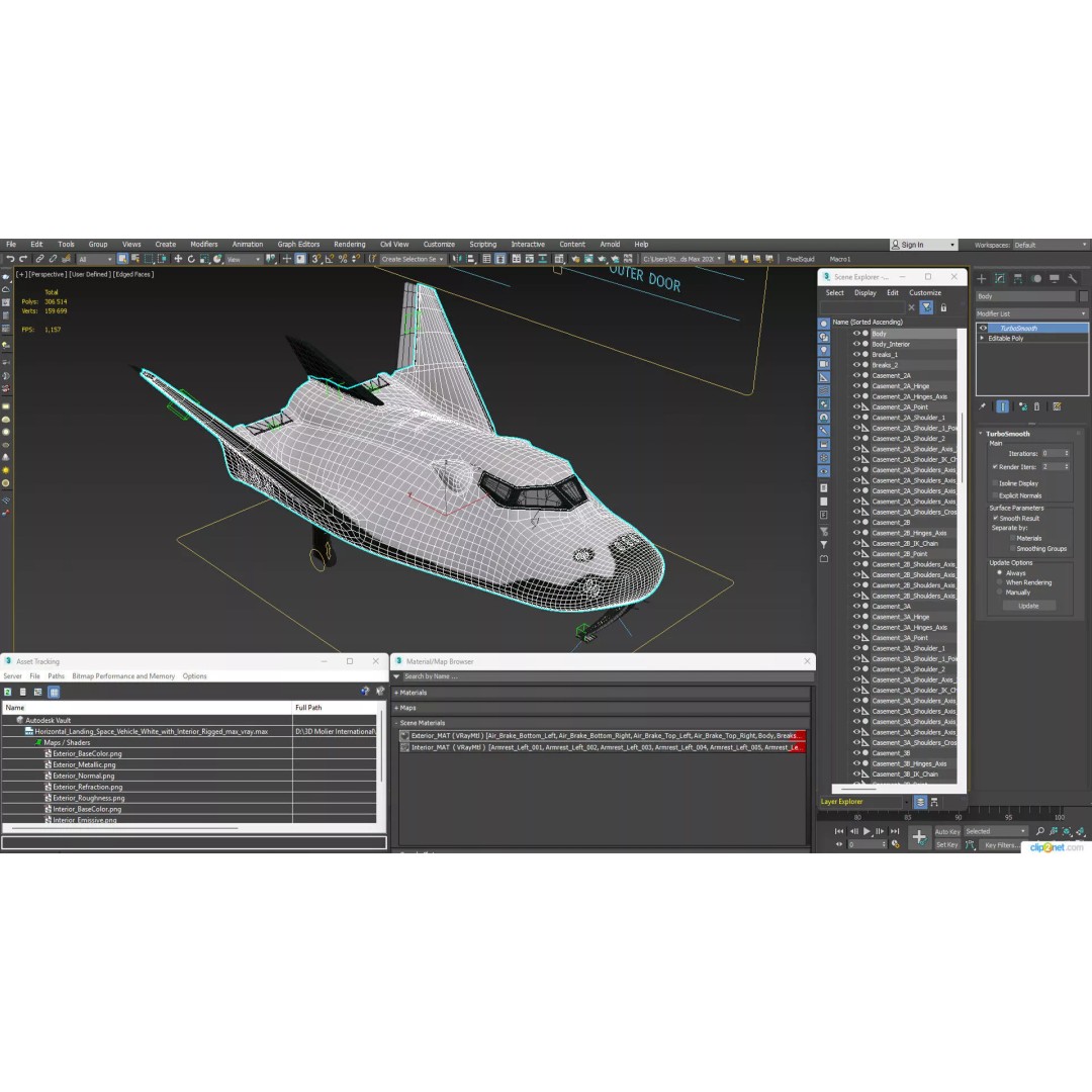 Horizontal Landing Space Vehicle 3D Model – Rigged PBR Spacecraft for Animation
