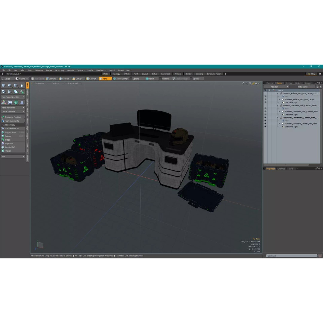Futuristic Command Center 3D Model – Sci-Fi Console with Helmet Storage