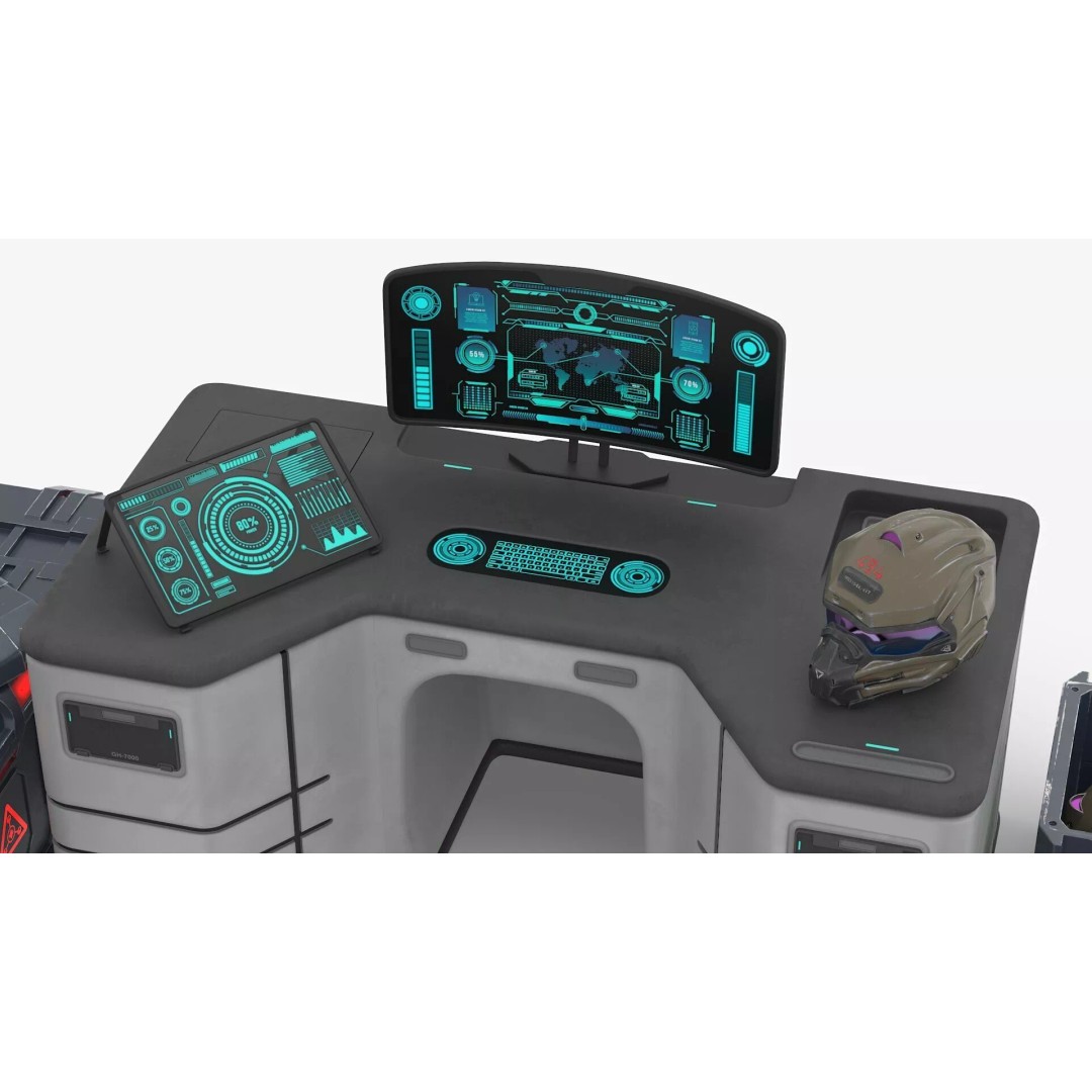 Futuristic Command Center 3D Model – Sci-Fi Console with Helmet Storage - View 10