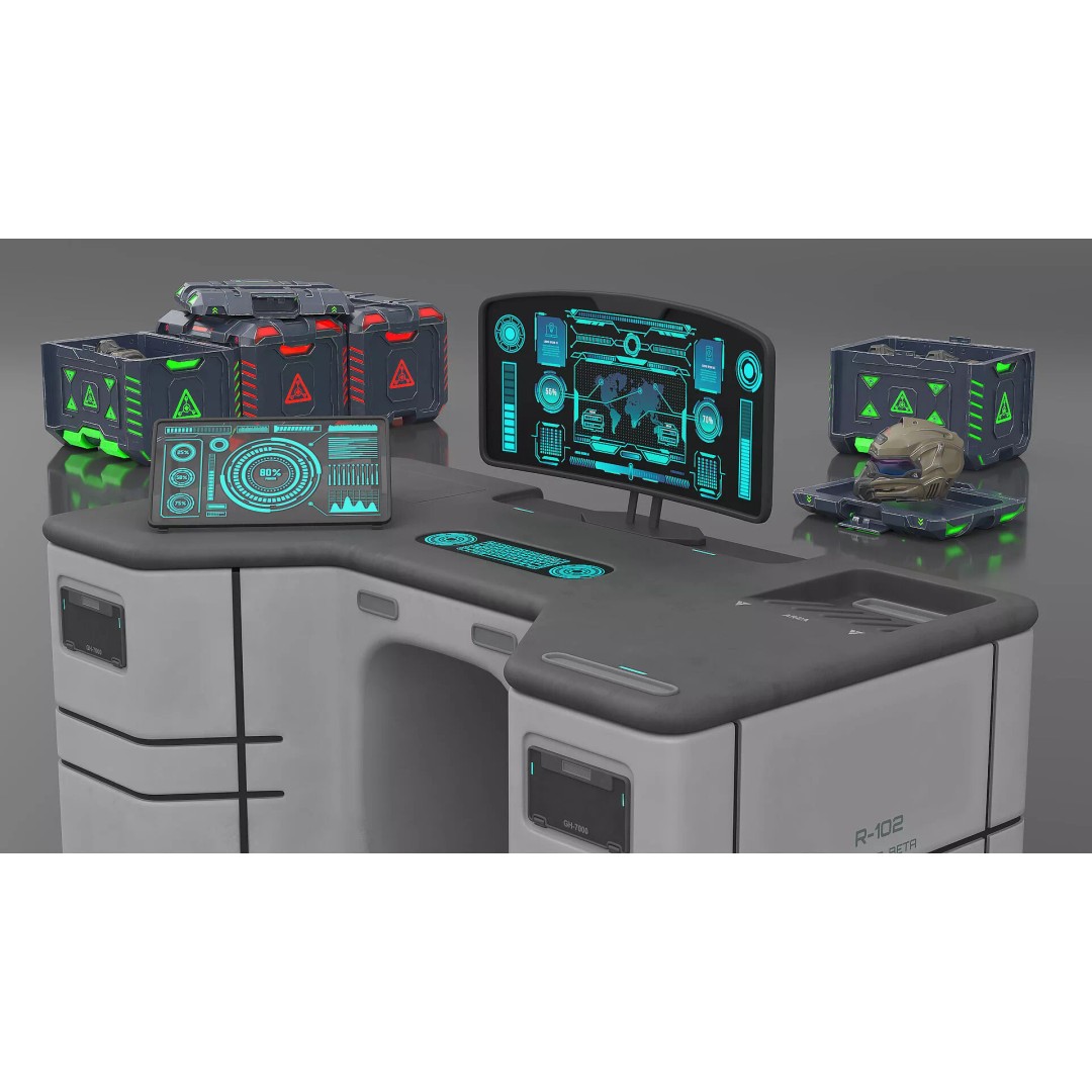 Futuristic Command Center 3D Model – Sci-Fi Console with Helmet Storage - View 2