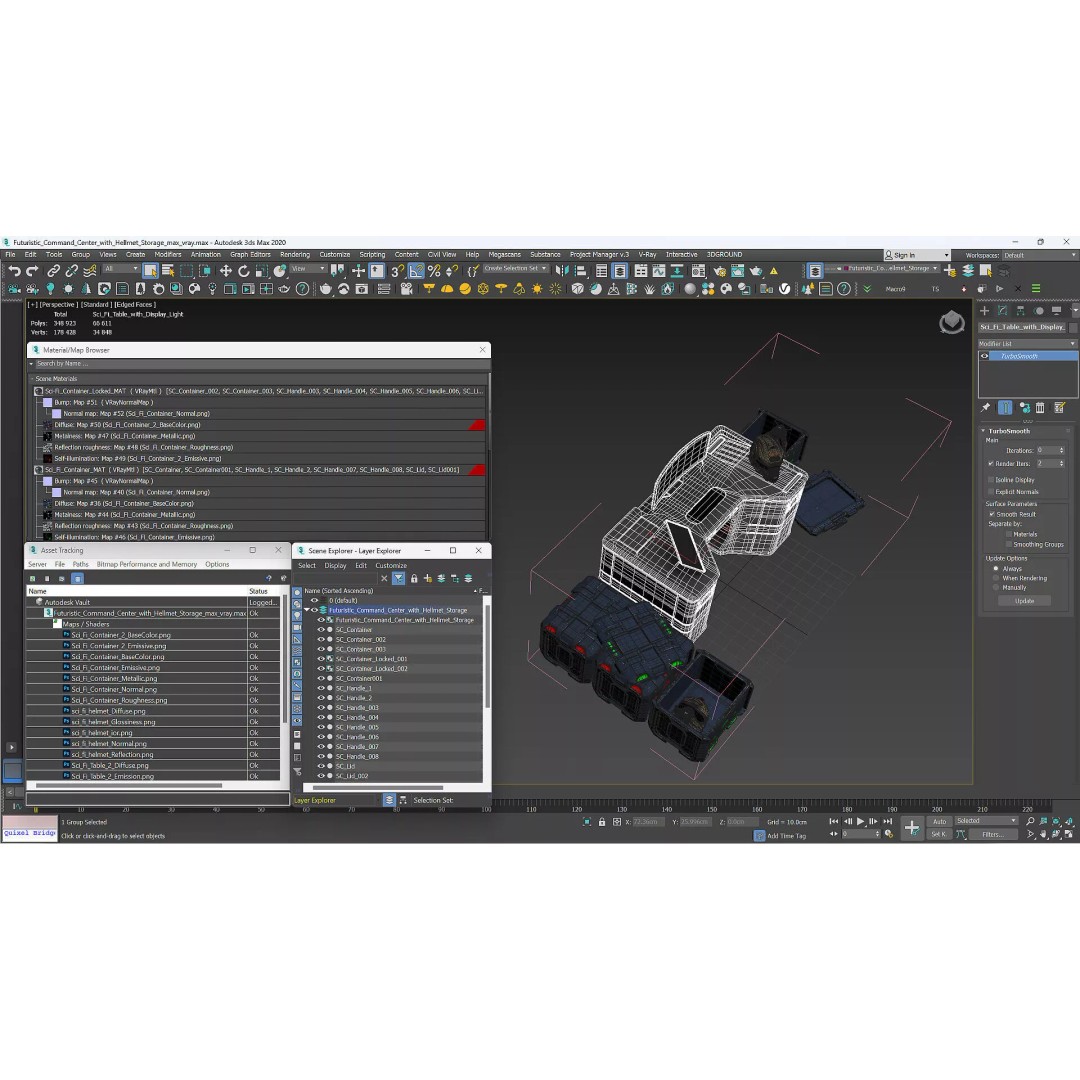 Futuristic Command Center 3D Model – Sci-Fi Console with Helmet Storage - View 23
