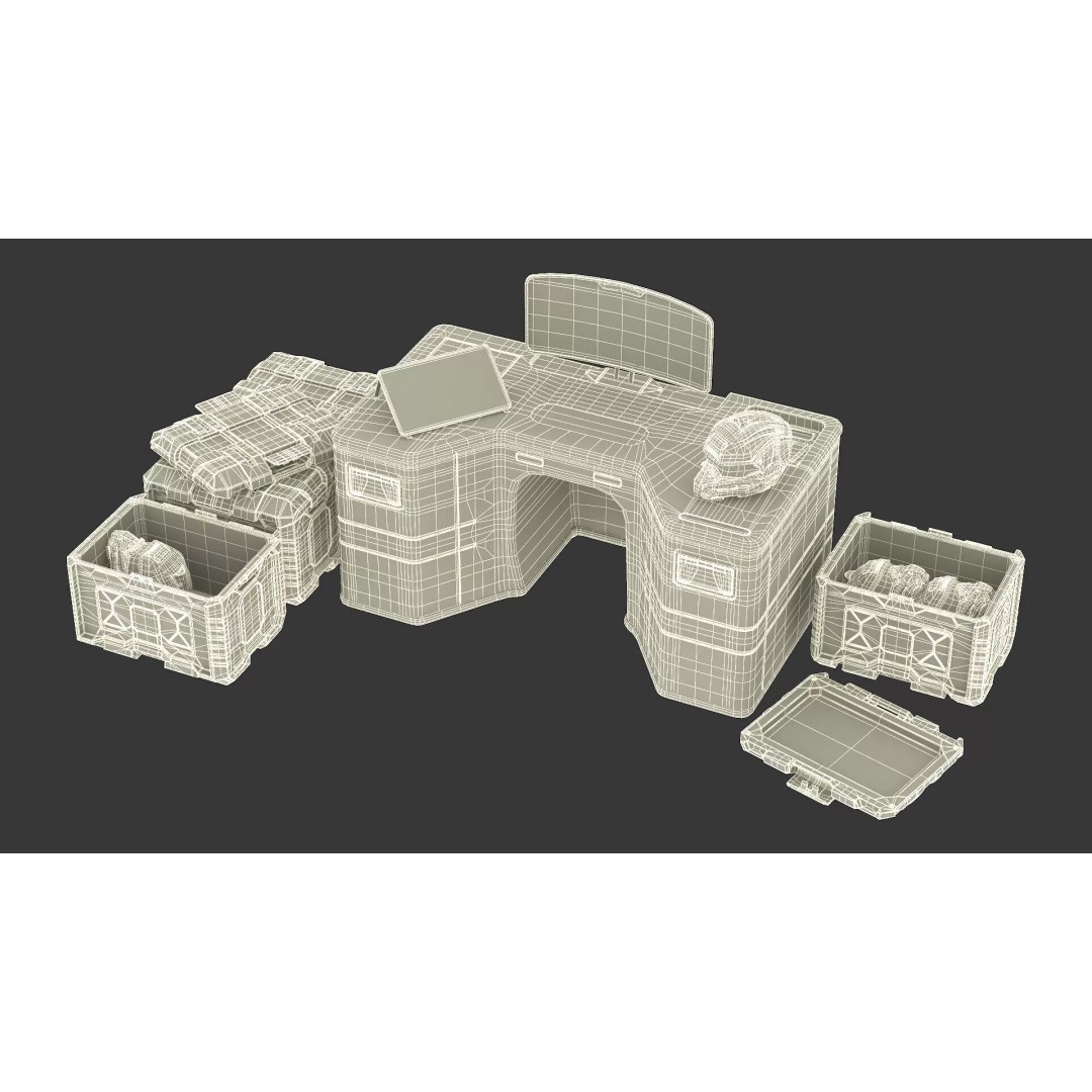 Futuristic Command Center 3D Model – Sci-Fi Console with Helmet Storage - View 24