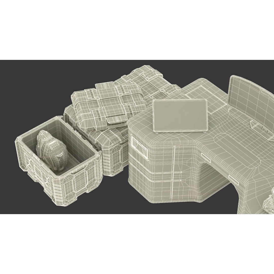 Futuristic Command Center 3D Model – Sci-Fi Console with Helmet Storage - View 26