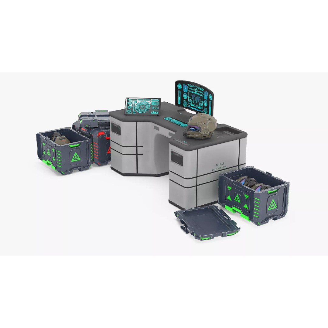 Futuristic Command Center 3D Model – Sci-Fi Console with Helmet Storage - View 3