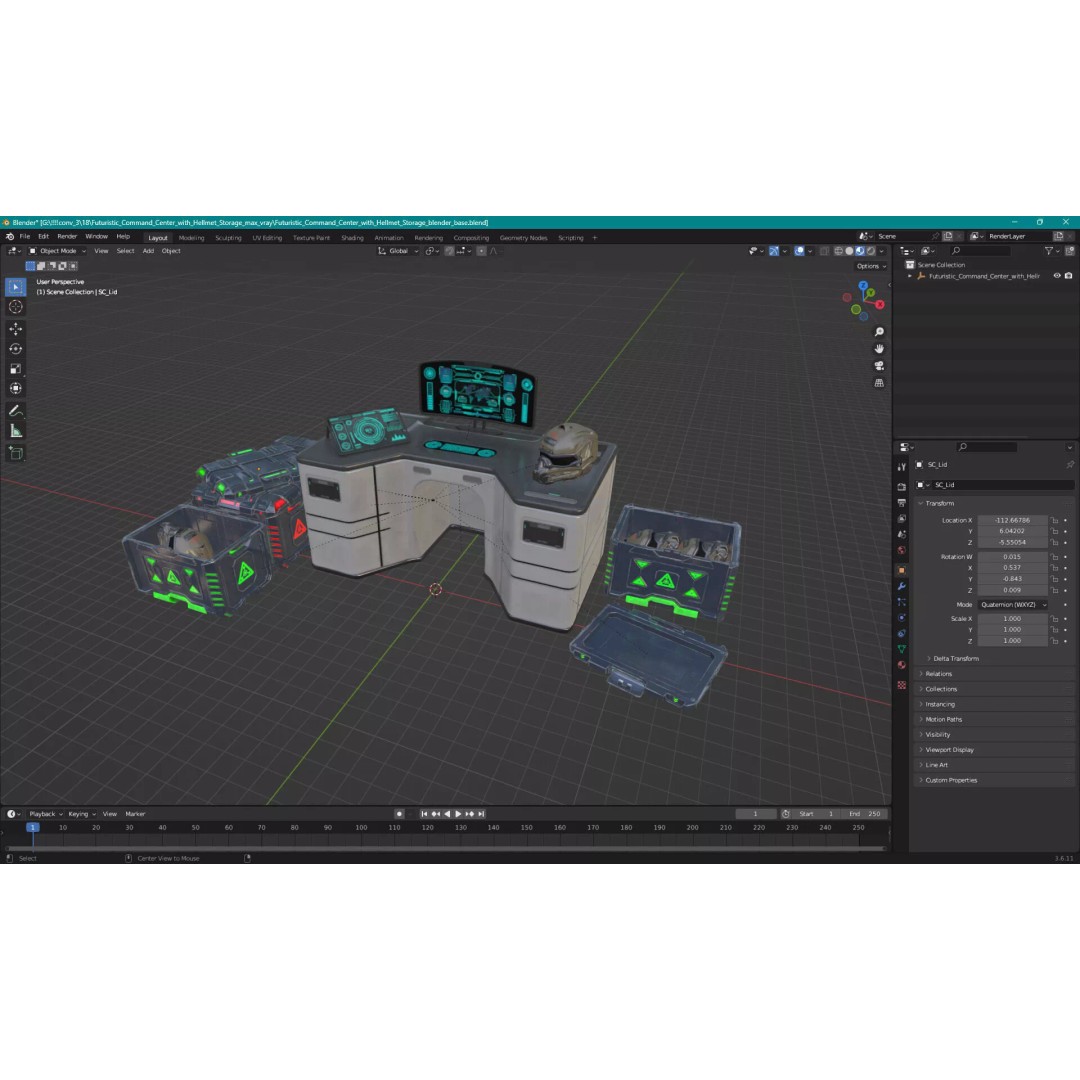 Futuristic Command Center 3D Model – Sci-Fi Console with Helmet Storage - View 34