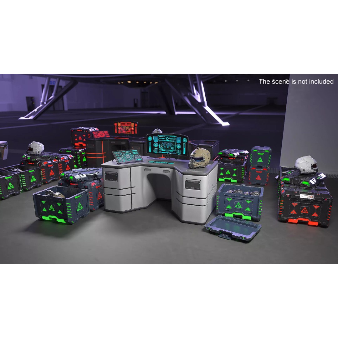 Futuristic Command Center 3D Model – Sci-Fi Console with Helmet Storage - View 4