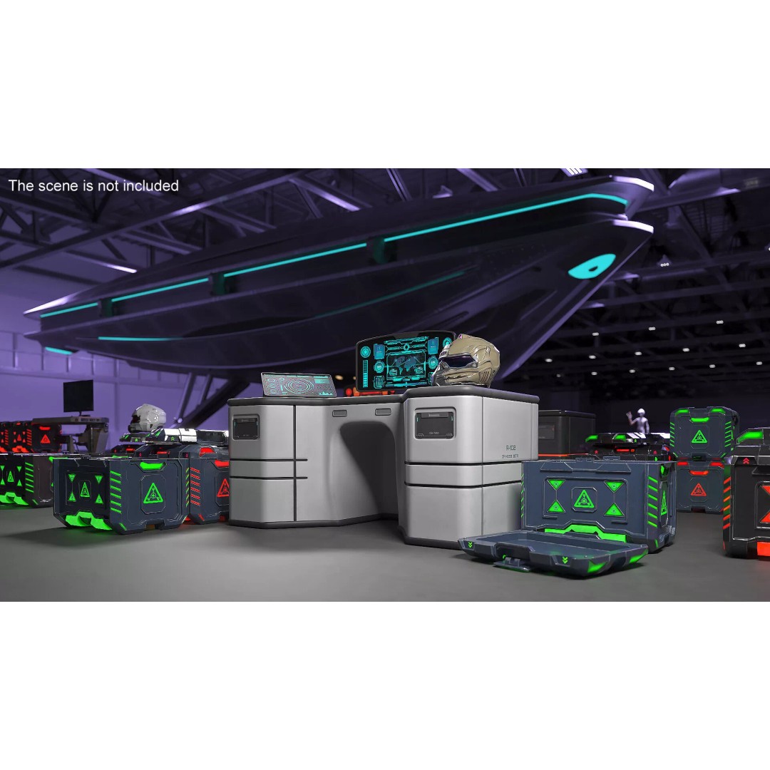 Futuristic Command Center 3D Model – Sci-Fi Console with Helmet Storage - View 5