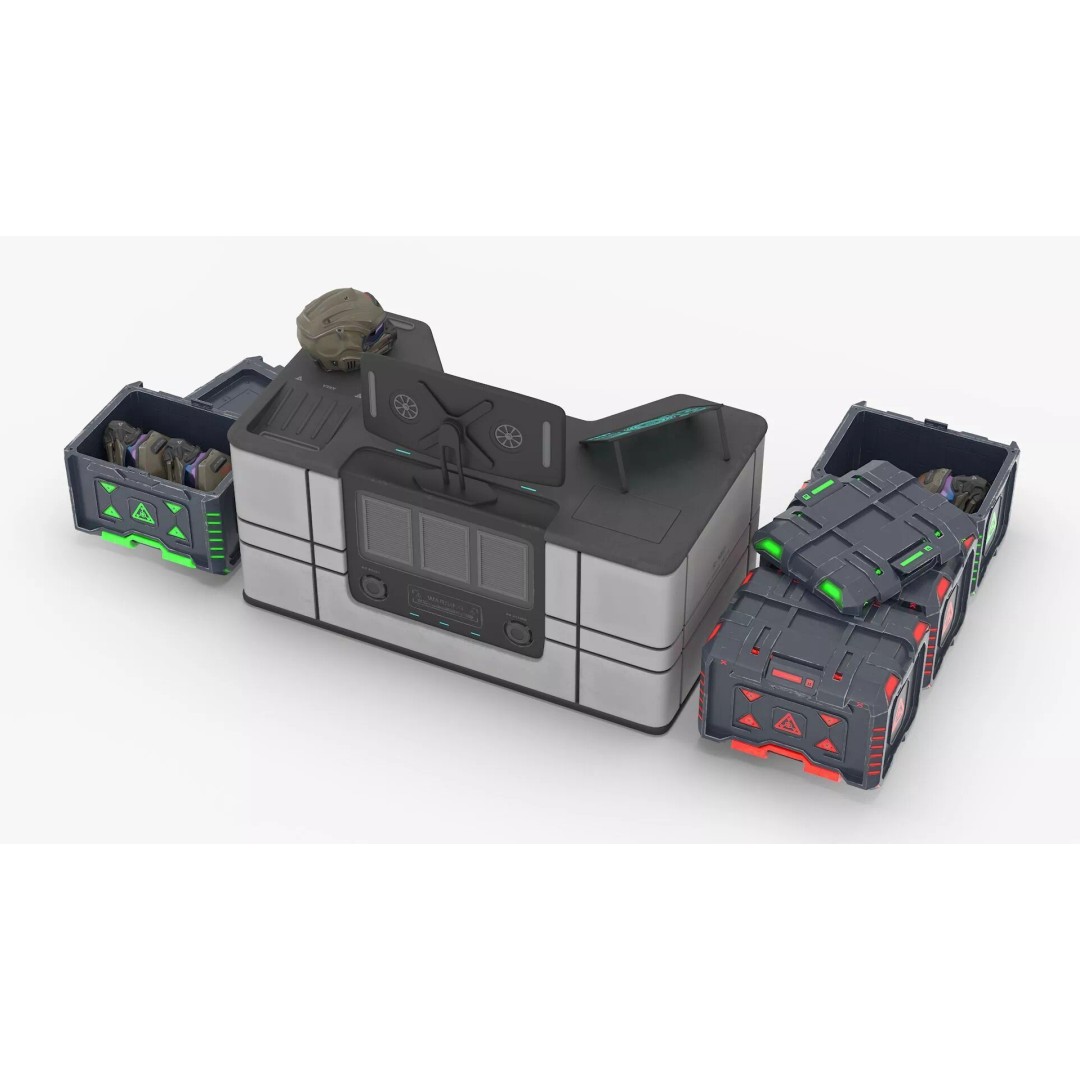 Futuristic Command Center 3D Model – Sci-Fi Console with Helmet Storage - View 8