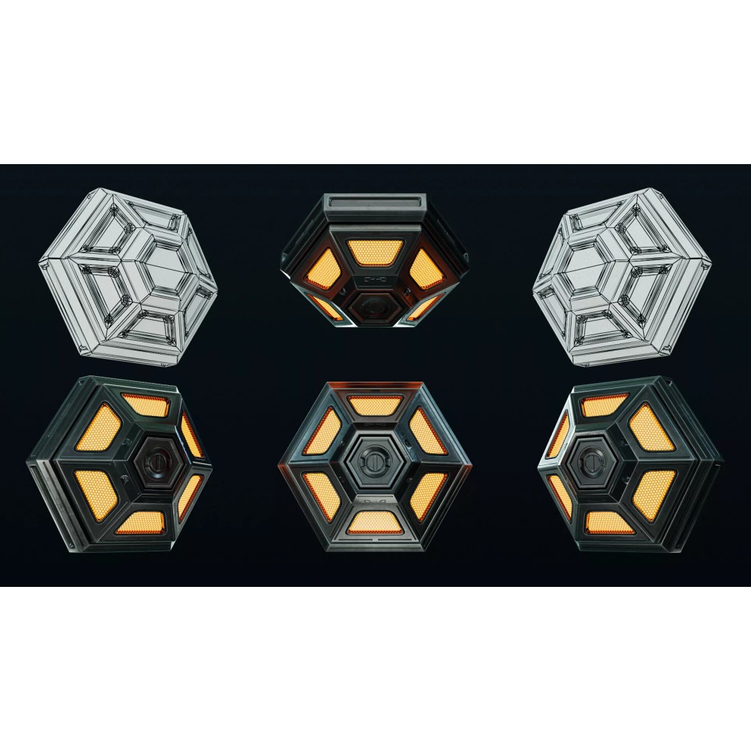 Sci-Fi Lights 3D Model – Modular Game-Ready Assets, PBR Textures - View 13