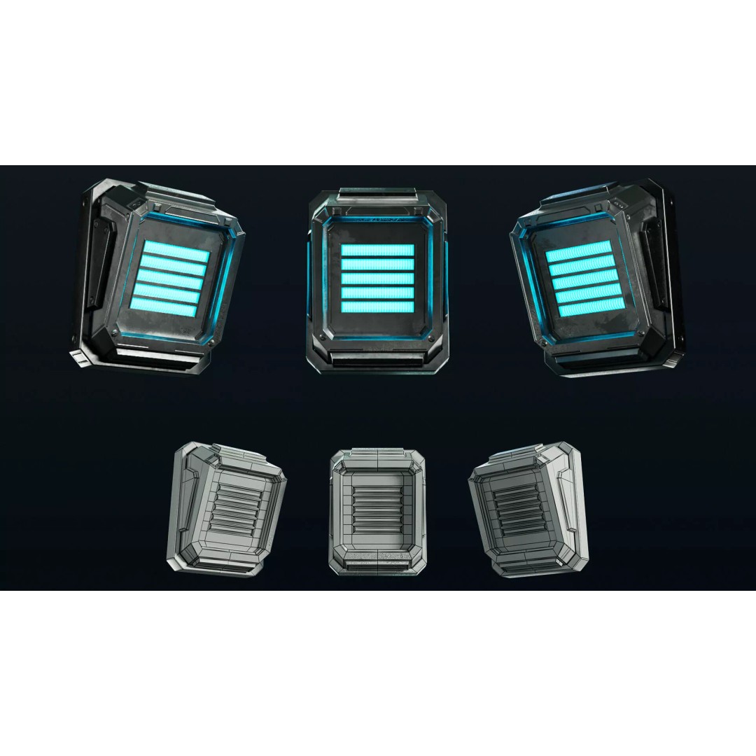 Sci-Fi Lights 3D Model – Modular Game-Ready Assets, PBR Textures - View 14