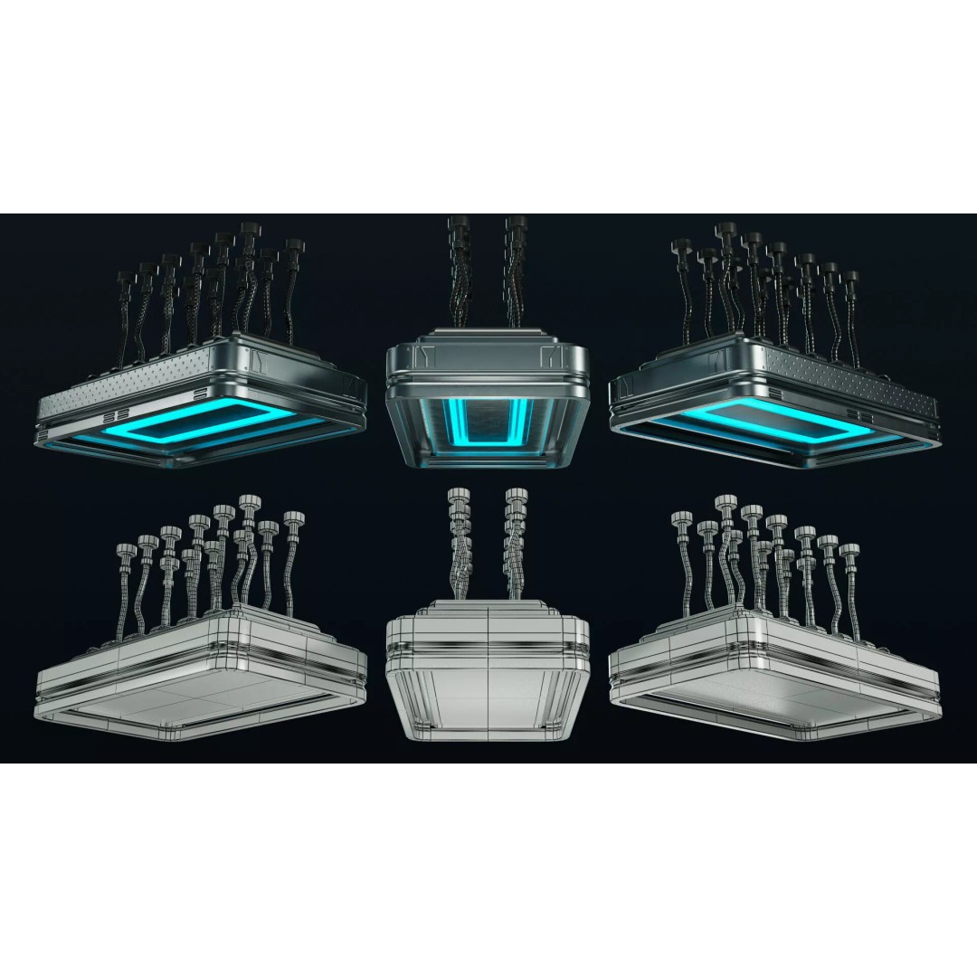 Sci-Fi Lights 3D Model – Modular Game-Ready Assets, PBR Textures - View 4