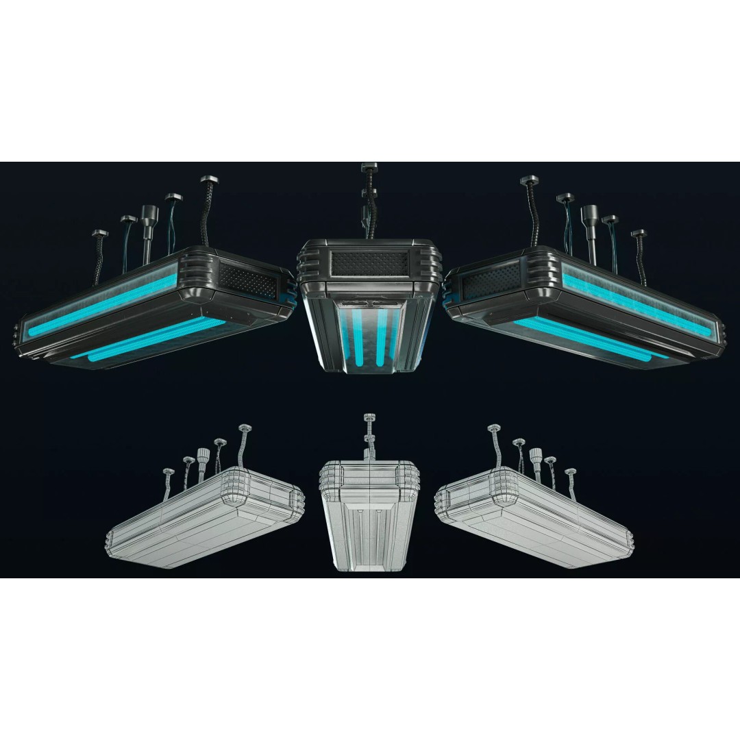 Sci-Fi Lights 3D Model – Modular Game-Ready Assets, PBR Textures - View 5