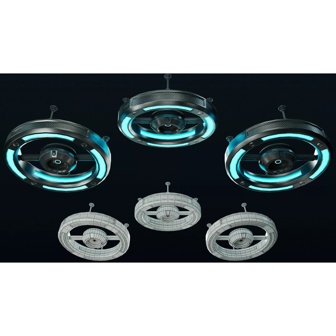 Sci-Fi Lights 3D Model – Modular Game-Ready Assets, PBR Textures - View 7