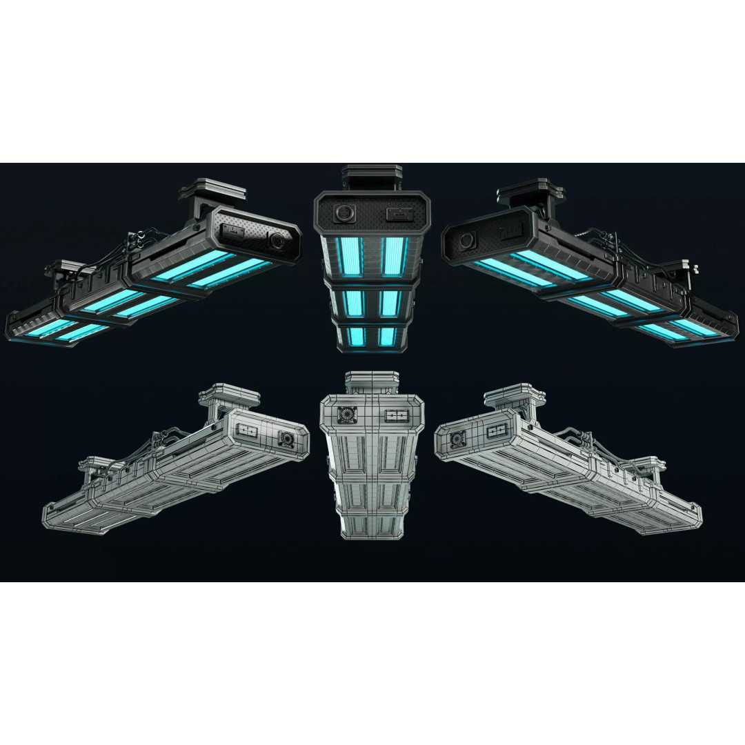Sci-Fi Lights 3D Model – Modular Game-Ready Assets, PBR Textures - View 8
