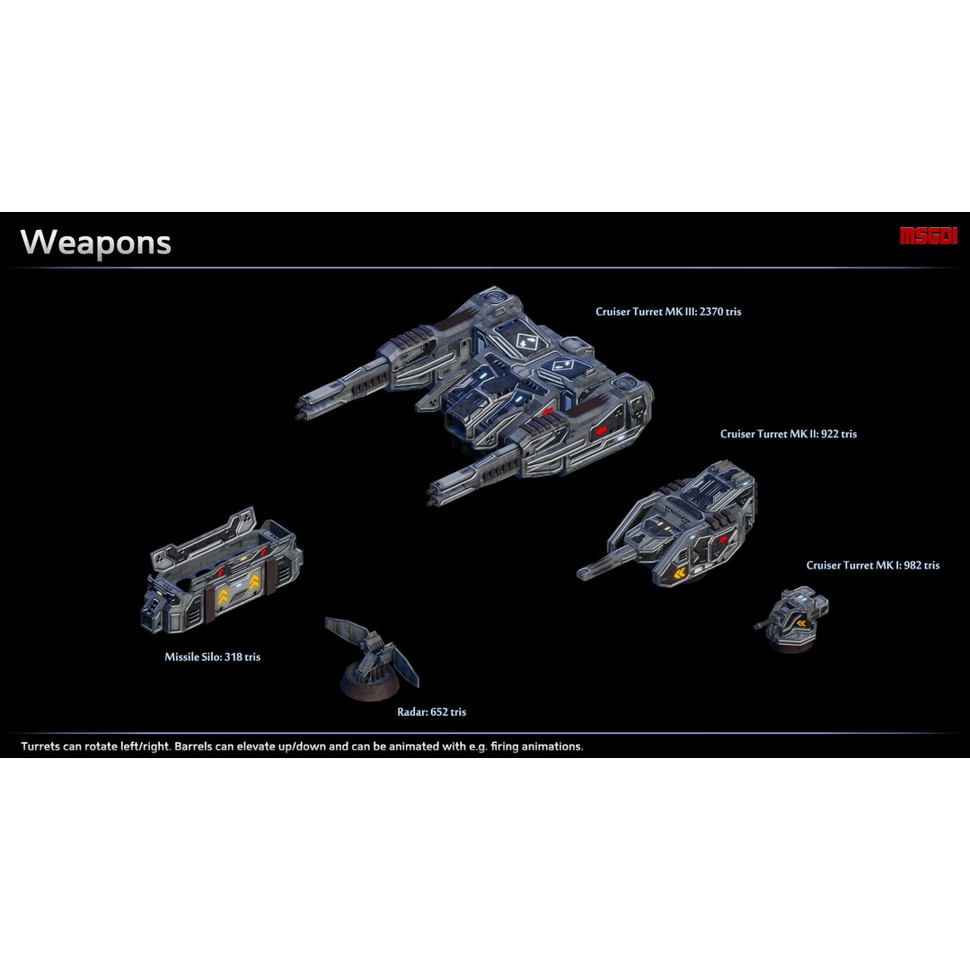 Kingsword Spaceship Cruiser 3D Model – Low-Poly Game Asset, FBX - View 3