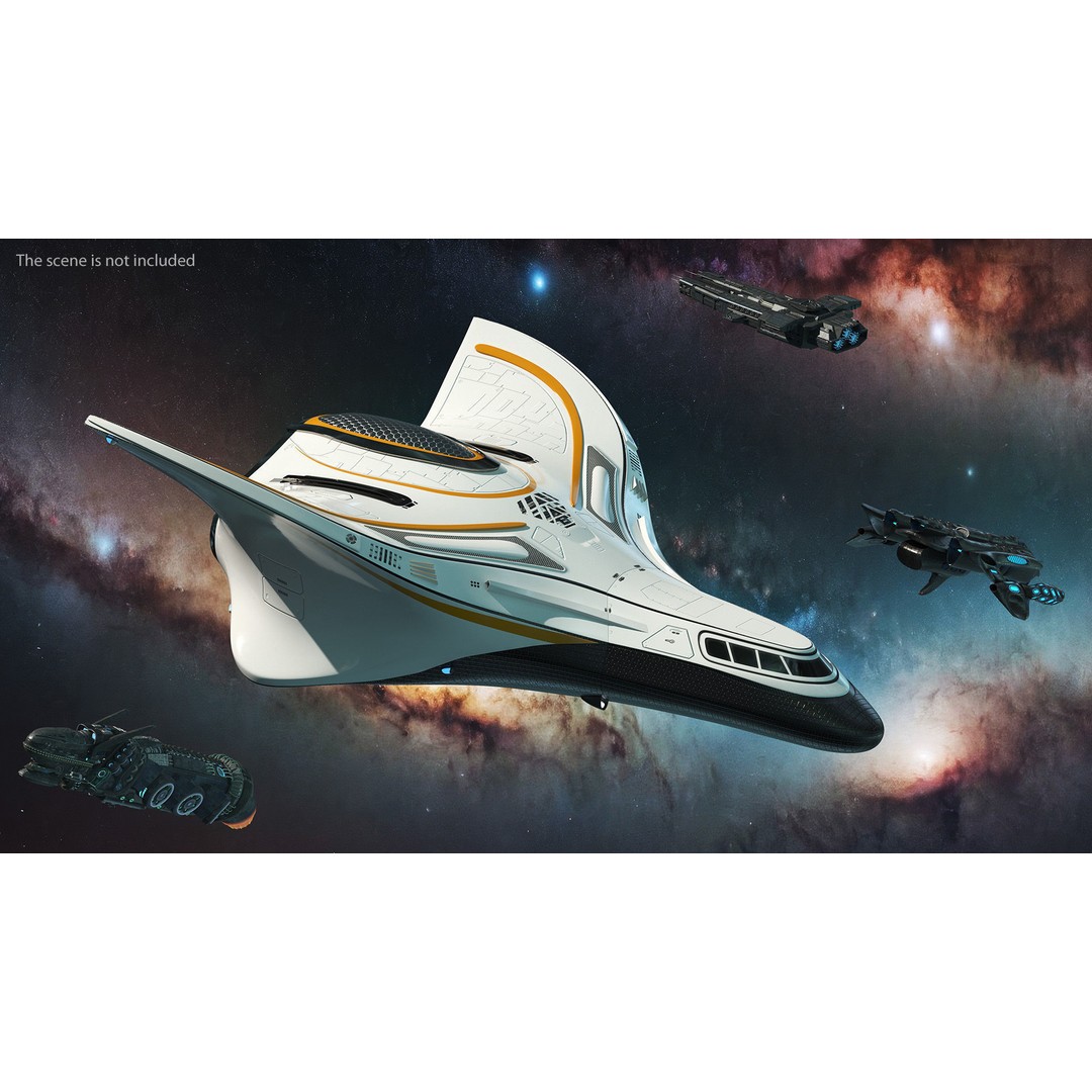 Futuristic Shuttle Spaceship 3D Model – High Poly PBR Asset, FBX, OBJ - View 2