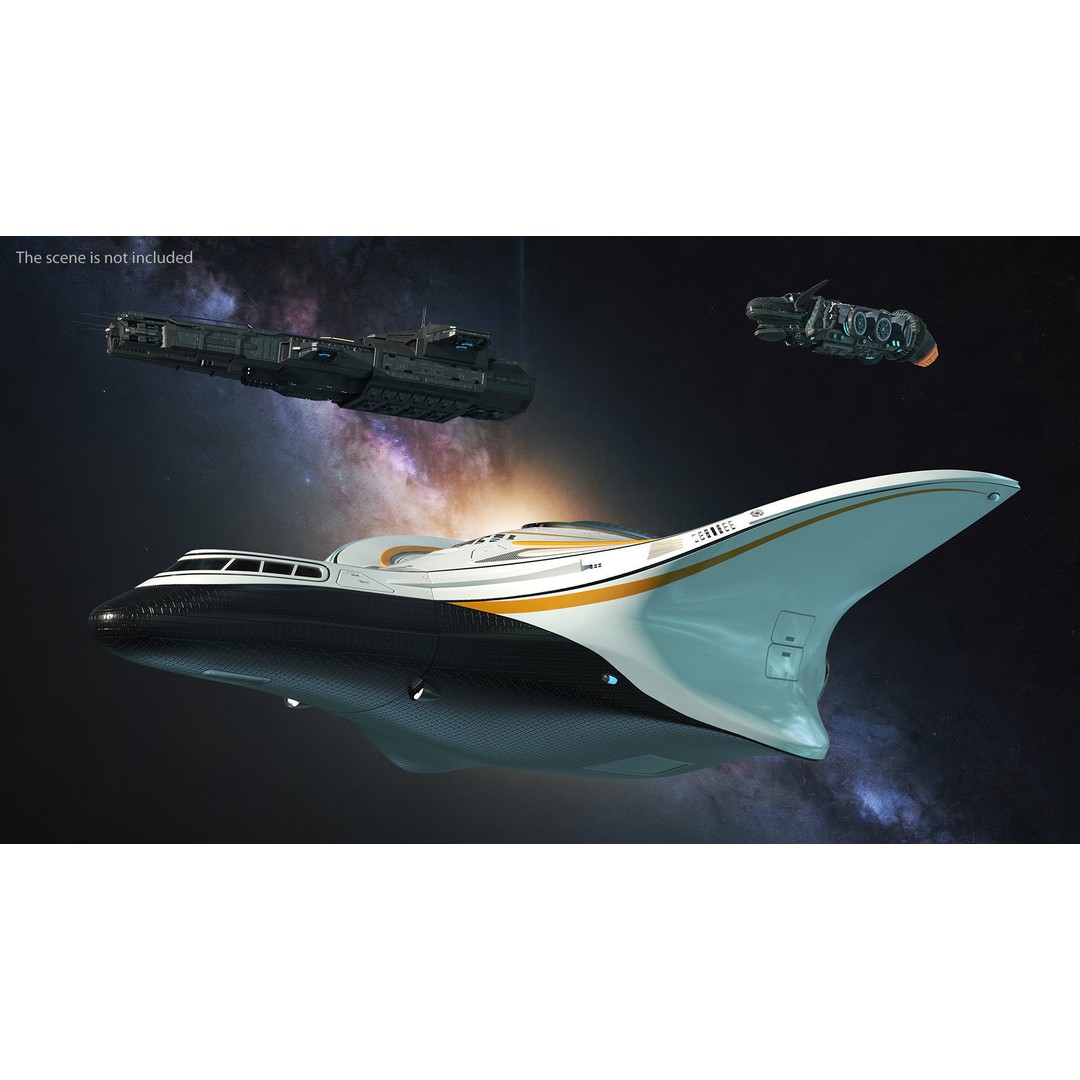 Futuristic Shuttle Spaceship 3D Model – High Poly PBR Asset, FBX, OBJ - View 3