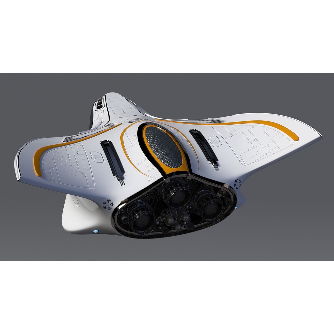 Futuristic Shuttle Spaceship 3D Model – High Poly PBR Asset, FBX, OBJ - View 9