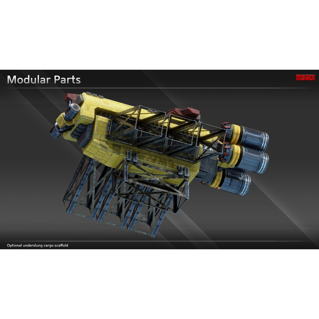 CFS3 Light Freighter 3D Model – Low Poly Game Asset, FBX, OBJ - View 3