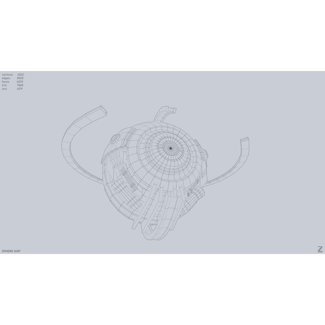 Sphere Ship 3D Model – Low Poly Sci-Fi Space Asset, FBX/OBJ