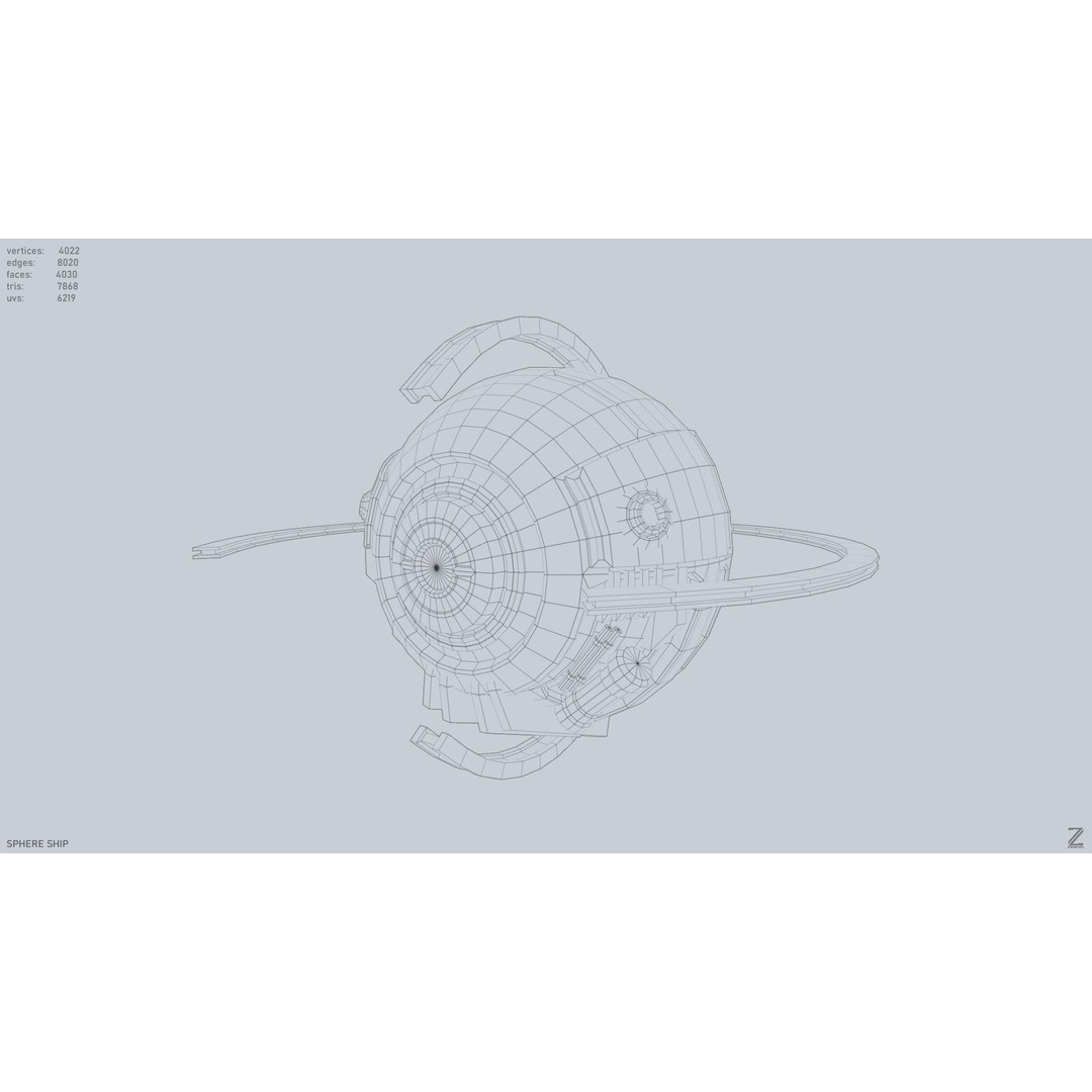 Sphere Ship 3D Model – Low Poly Sci-Fi Space Asset, FBX/OBJ - View 10
