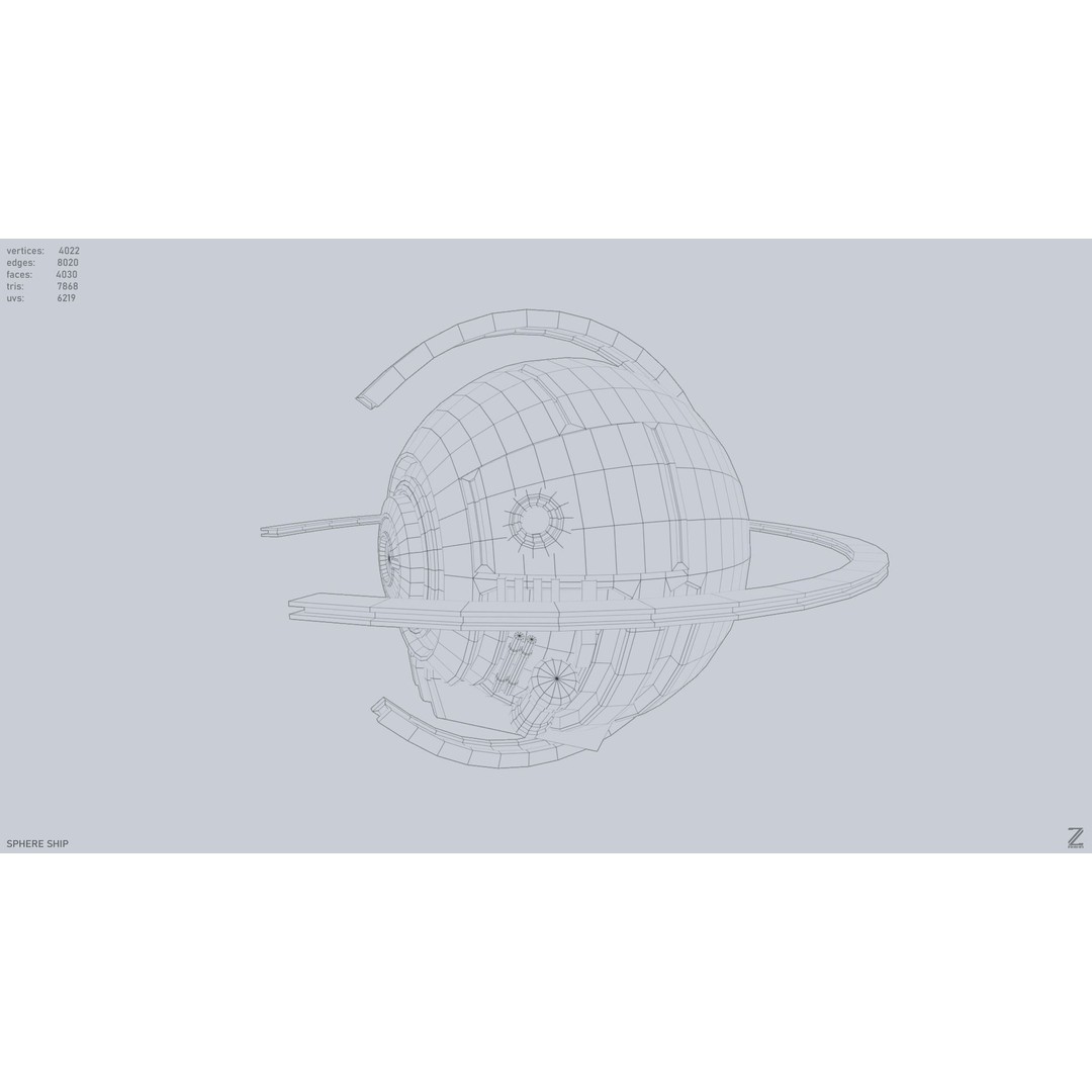 Sphere Ship 3D Model – Low Poly Sci-Fi Space Asset, FBX/OBJ - View 11