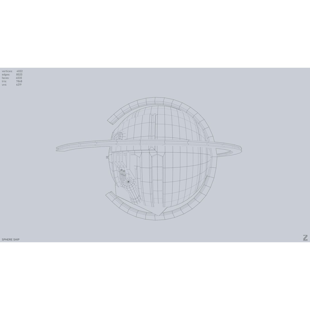 Sphere Ship 3D Model – Low Poly Sci-Fi Space Asset, FBX/OBJ - View 12