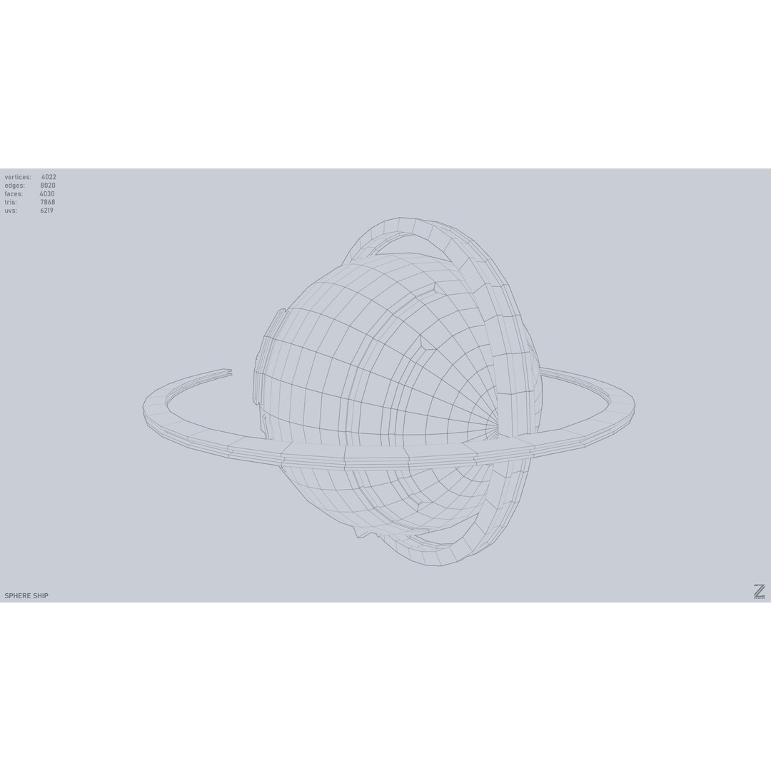 Sphere Ship 3D Model – Low Poly Sci-Fi Space Asset, FBX/OBJ - View 13