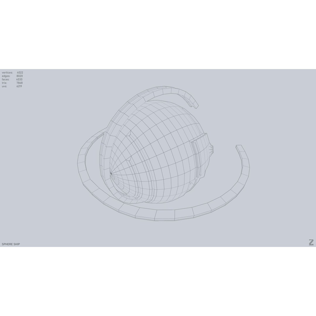 Sphere Ship 3D Model – Low Poly Sci-Fi Space Asset, FBX/OBJ - View 14